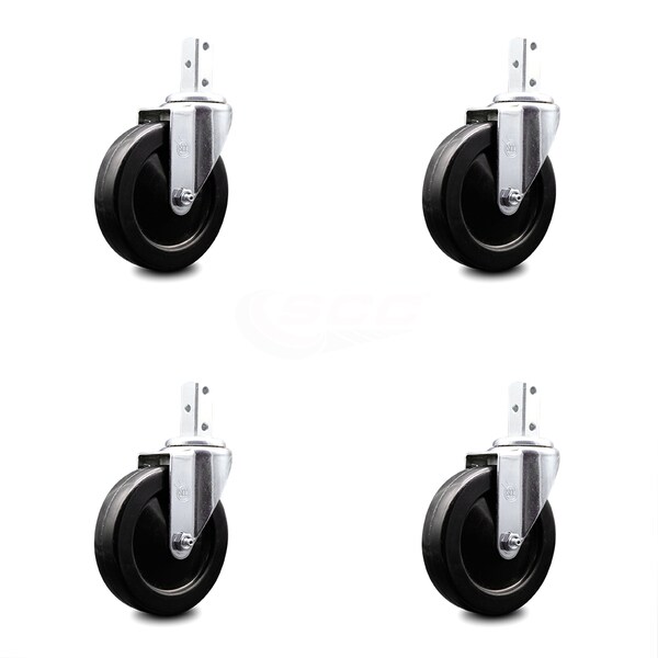 5 Inch Soft Rubber Wheel Swivel 3/4 Inch Square Stem Caster Set